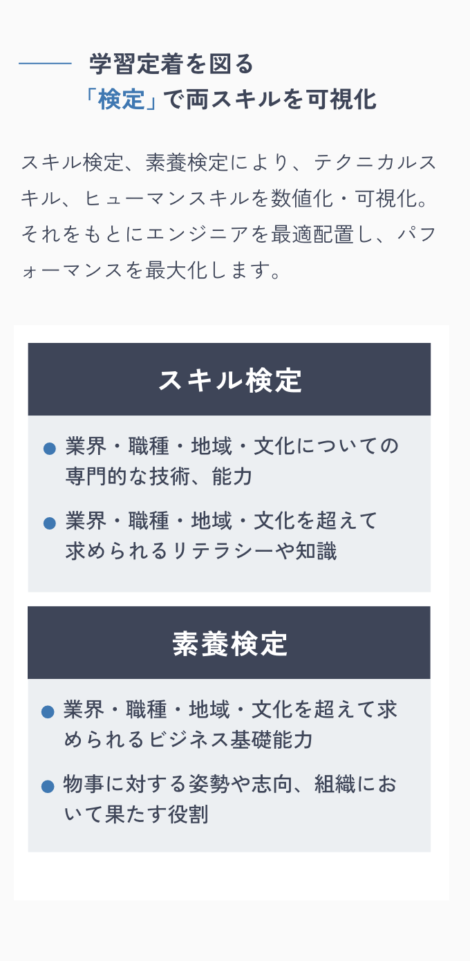 学習定着を図る検定で両スキルを可視化